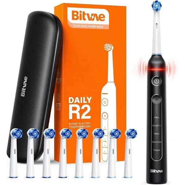 Bitvae R2 Rotating Electric Toothbrush for Adults with 8 Brush Heads, Travel Case, 5 Modes Rechargeable Power Toothbrush with Pressure Sensor, 3 Hours Fast Charge for 30 Days