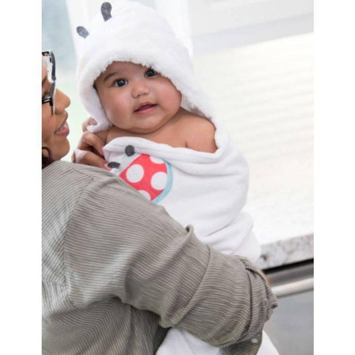 Blooming Bath Hooded Baby Towel with Attached Rattle - Plush, Washer & Dryer Safe Swaddle Towel - Unisex - Ladybug - ZRAFH
