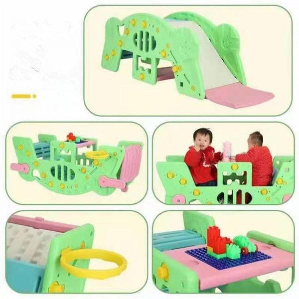 Dreeba versatile indoor playground for preschool children with a building blocks table, suitable for ages 1-6 years. Includes 5 pieces, 162x55x40 cm - Green - YT-42