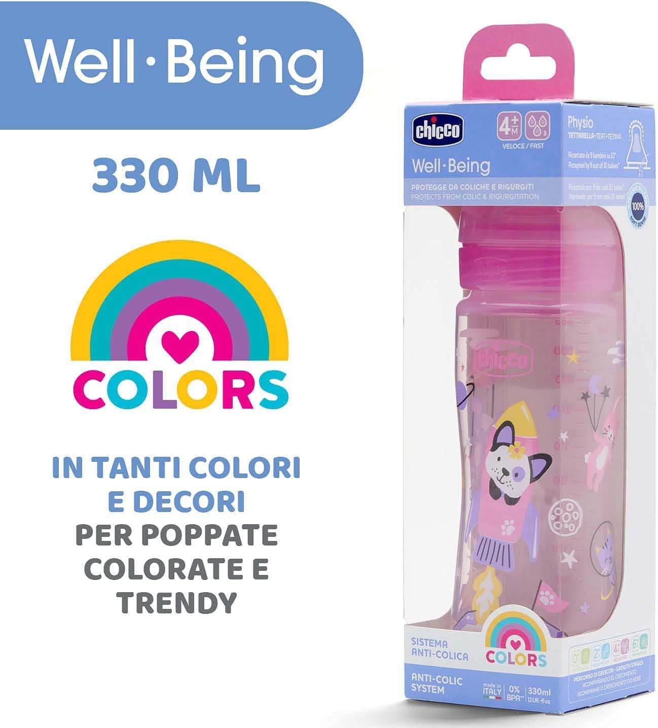 Chicco Well Being 330 ml Feeding Bottle Pink