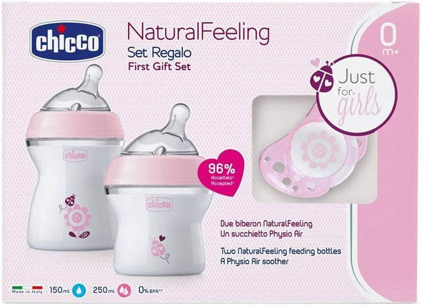 Chicco Natural feeling Gift Set Feeding Bottle Pink - ZRAFH