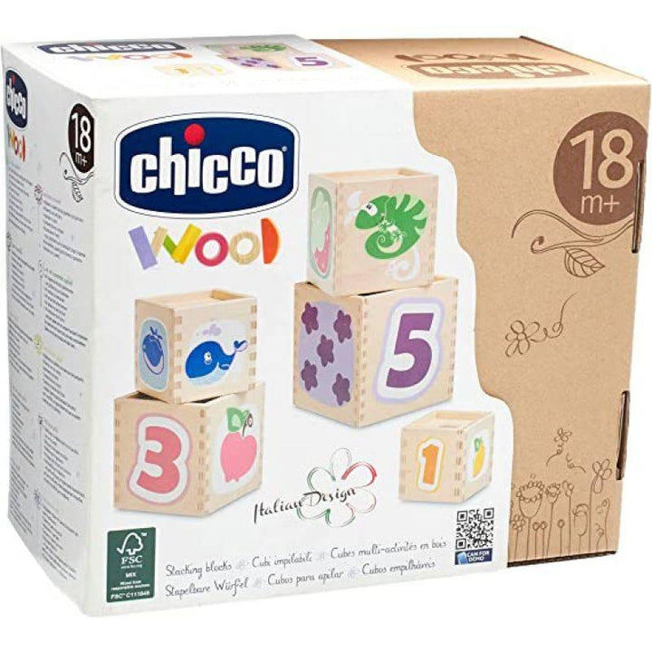 Chicco Stacking wood Cubes Toy - 18-36M - ZRAFH
