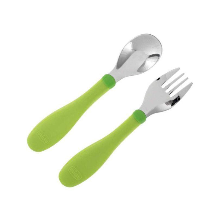 Chicco Stainless Steel Cutlery Set - +12M - Green - ZRAFH