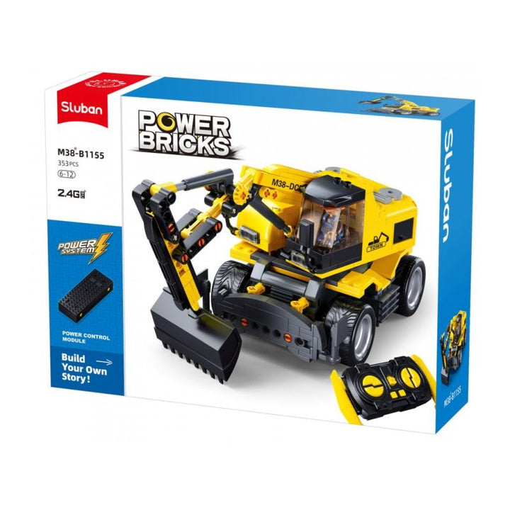 Sluban E7 Wheeled Excavator + Remote Control Building And Construction Toys Set - 353 Pieces - Zrafh.com - Your Destination for Baby & Mother Needs in Saudi Arabia