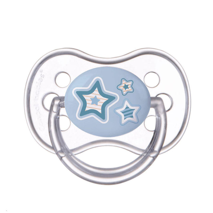 CANPOL Symmetric silicone soother +18 months (1 pc) Newborn baby blue stars - ZRAFH