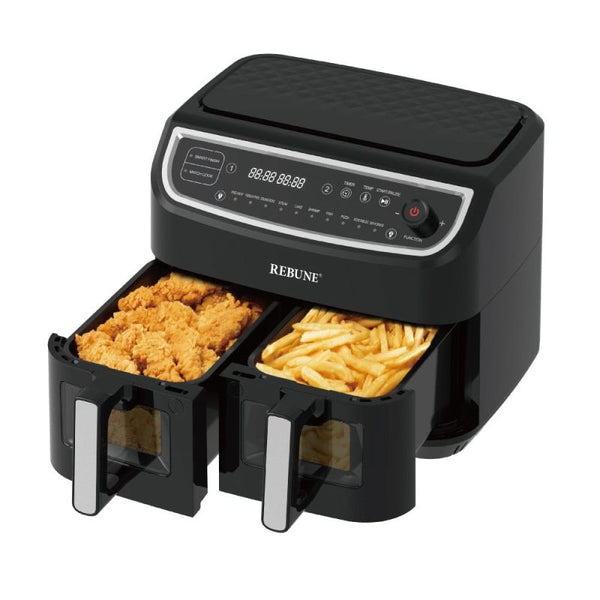 Rebune Double Air Fryer For Frying Baking And Roasting - 9 L - 1750 W - Black - RE- 11- 040 - Zrafh.com - Your Destination for Baby & Mother Needs in Saudi Arabia