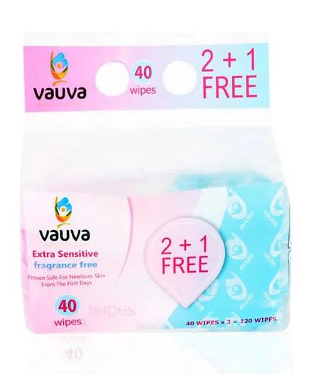 Vauva Baby Wipes With Lid 45 GSM 100% Cottong 3 Bags - (2+1) - ZRAFH