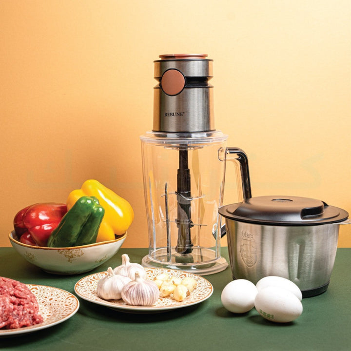 Rebune Steel Meat & Vegetable Chopper 2 Liters 500 W - Silver - Re- 2- 153 - Zrafh.com - Your Destination for Baby & Mother Needs in Saudi Arabia