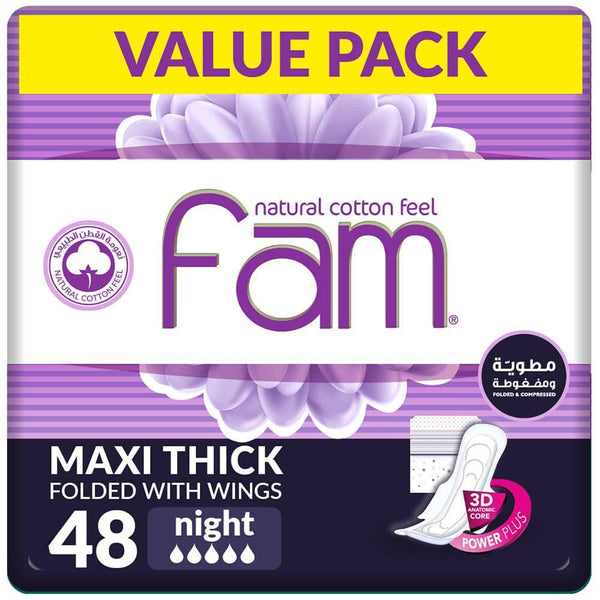 Sanitary Pads Fam  Maxi Folded with Wings Night 48 pads - ZRAFH