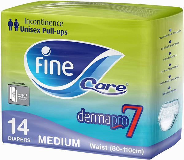 Fine Care Incontinence Unisex Pull-ups, Disposable and Highly Absorbent, Size Medium, Waist (80 - 110 cm), Pack of 14 Adult Pull Ups - ZRAFH