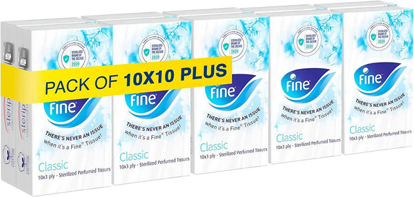 Fine pocket¬Æ Facial pocket tissues 10 sheets X 3 ply, bundle of 10 packs - sterilized tissues for germ protection - ZRAFH
