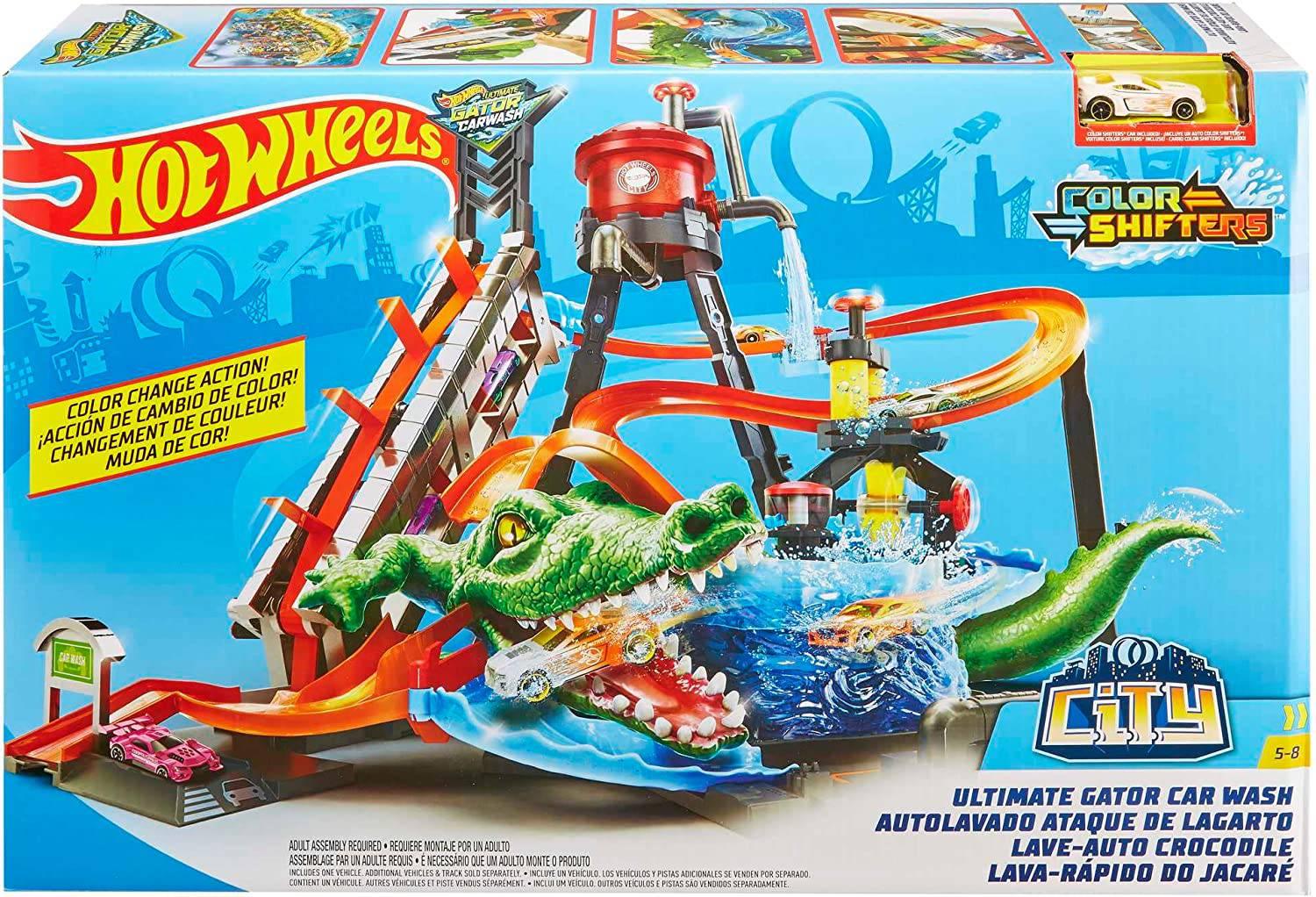 Hot Wheels City Mega Car Wash Playset with 1 Toy Color Shifters