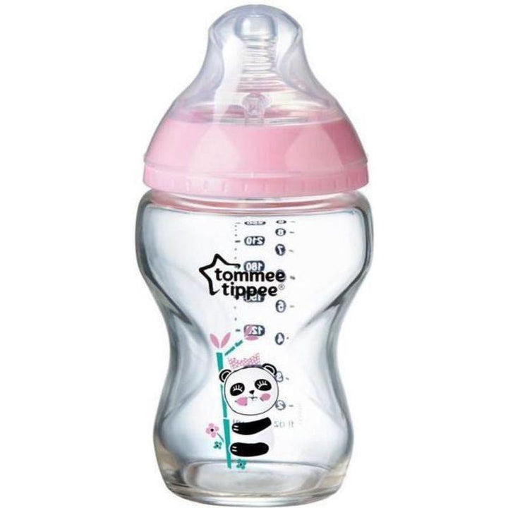 Tommee Tippee Closer to Nature Slow Flow Glass Baby Bottle with Anti-Colic Valve - 250ml -Pink - Zrafh.com - Your Destination for Baby & Mother Needs in Saudi Arabia