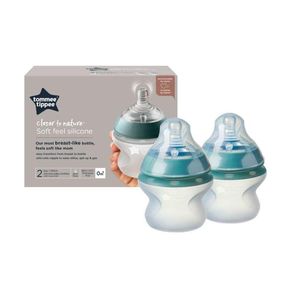 Tommee Tippee Closer to Nature Soft Feel Silicone Slow Flow Baby Bottles with Anti-Colic Valve - 2 Pieces-150ML - Zrafh.com - Your Destination for Baby & Mother Needs in Saudi Arabia