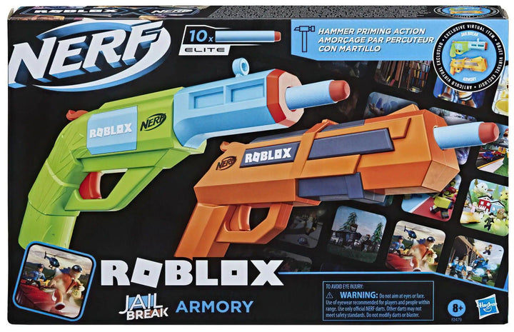 NERF Roblox Jailbreak: Armory, Includes 2 Hammer-Action Blasters, 10 Elite Darts, Code to Unlock in-Game Virtual Item - ZRAFH