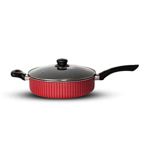 Family Ship Frying pan with handle and non-stick glass lid, 28 cm-Red / black - Zrafh.com - Your Destination for Baby & Mother Needs in Saudi Arabia