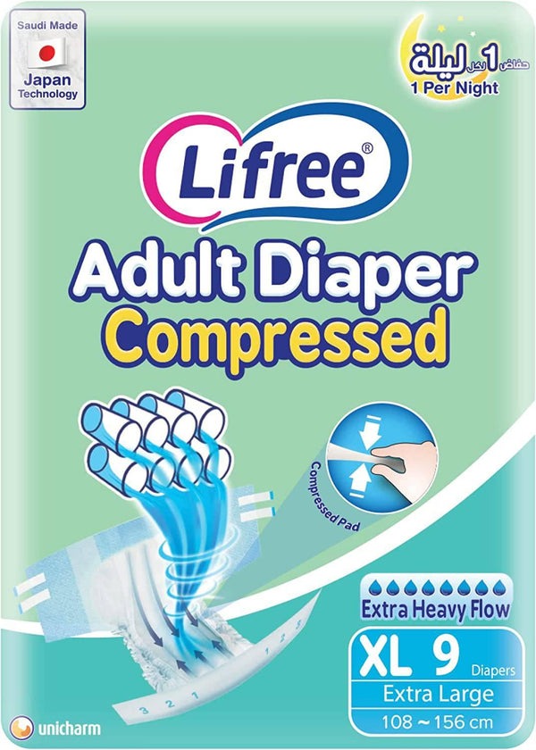 Lifree Tape Compressed, Adult Diapers, 8 Cups X Large 9 Pcs - ZRAFH