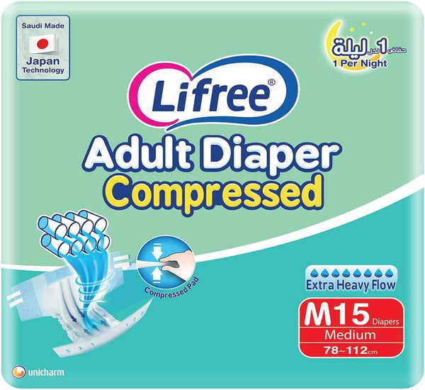 Lifree Tape Compressed Adults Diapers Medium, 15 Pcs - ZRAFH
