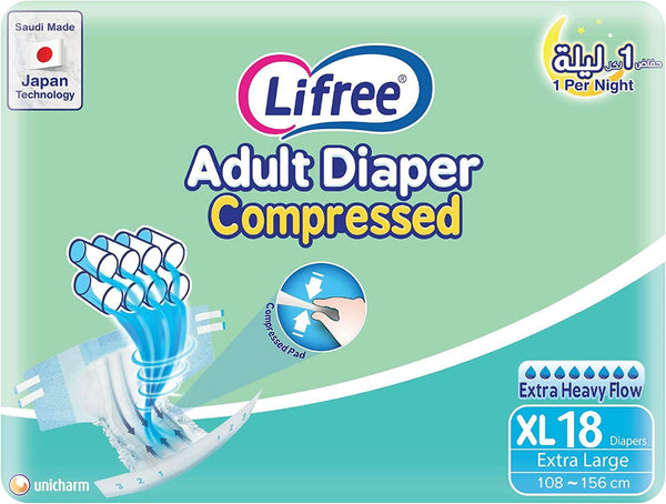 Lifree Tape Compressed Adult Diapers 8 Cups X Large 18 Pcs - ZRAFH