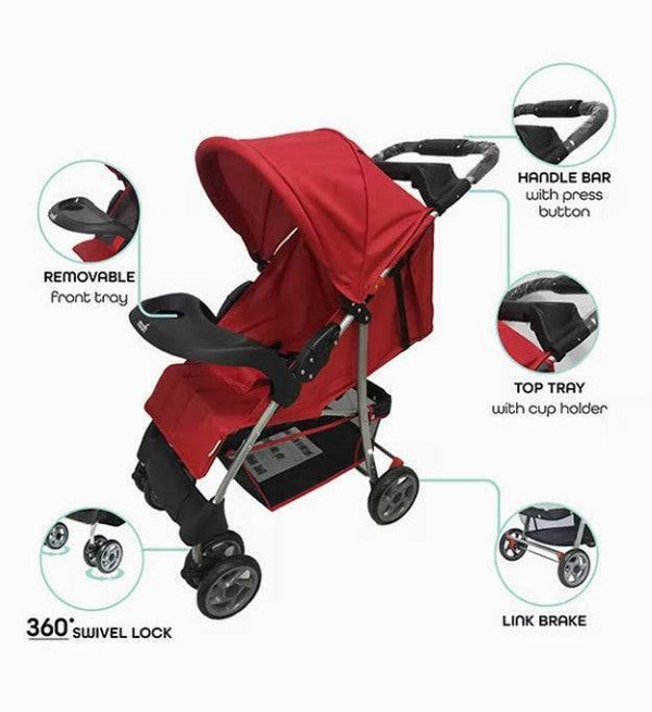 Moon Bezik One Fold Stroller Dark Red MNBGOMR05 - ZRAFH