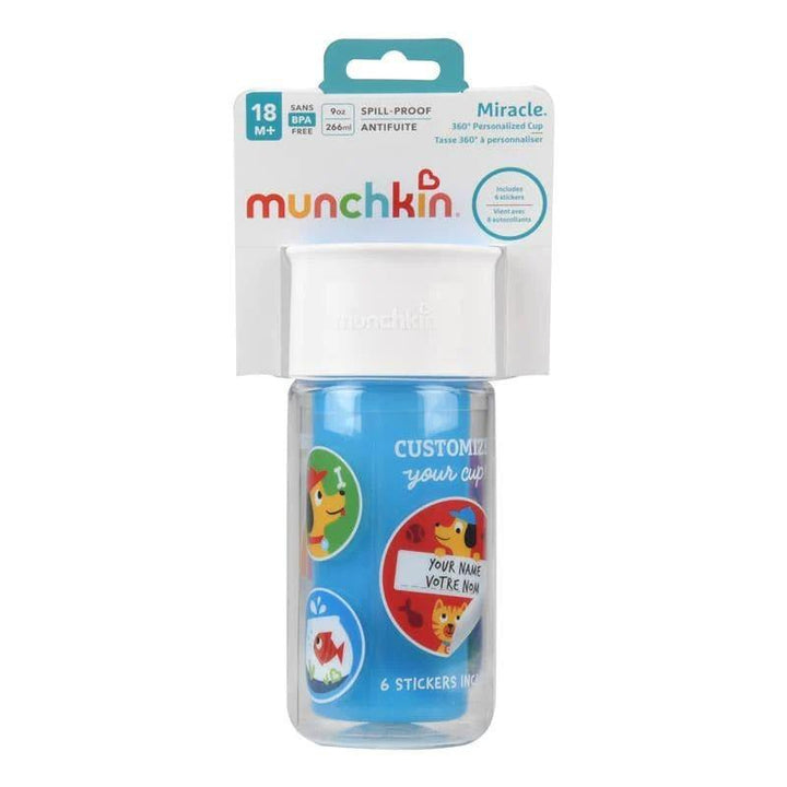 Munchkin Miracle Personalized Spill Proof Childs Cup With Stickers - 270ml - Blue - ZRAFH