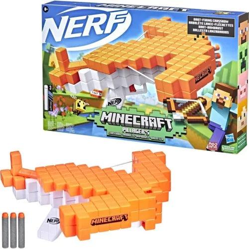NERF Minecraft Pillager's Crossbow, Dart-Blasting Crossbow, Includes 3 Elite Darts, Real Crossbow Action, Pull-Back Priming Handle - ZRAFH