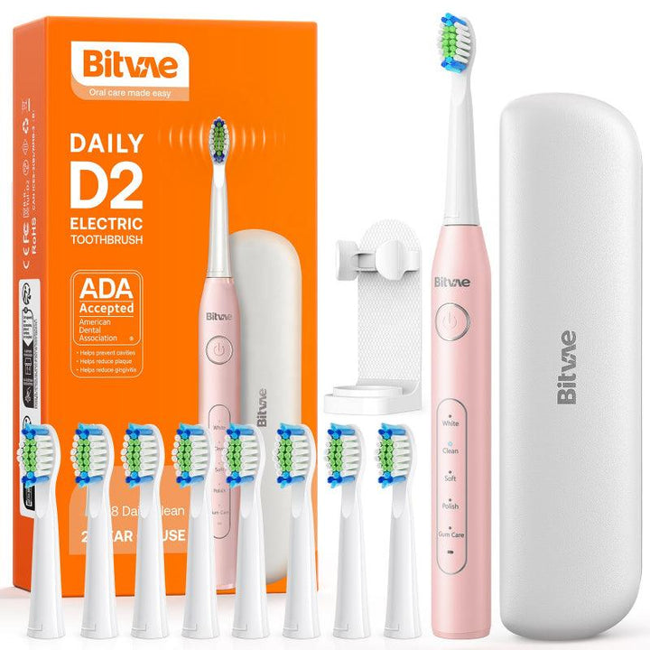 Bitvae Electric Toothbrush for Adults - Ultrasonic Electric Toothbrushes with 6 Brush Heads, ADA Accepted Power Rechargeable Toothbrush with 5 Modes, Smart Timer, Black D2 - Zrafh.com - Your Destination for Baby & Mother Needs in Saudi Arabia