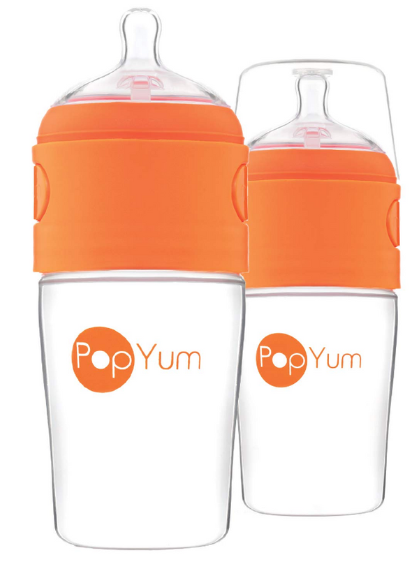 PopYum 260 ml Orange Anti-Colic Formula Making/Mixing/Dispenser Baby Bottles, 2-Pack