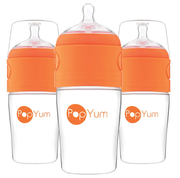 PopYum 260 ml Orange Anti-Colic Formula Making/Mixing/Dispenser Baby Bottles, 3-Pack