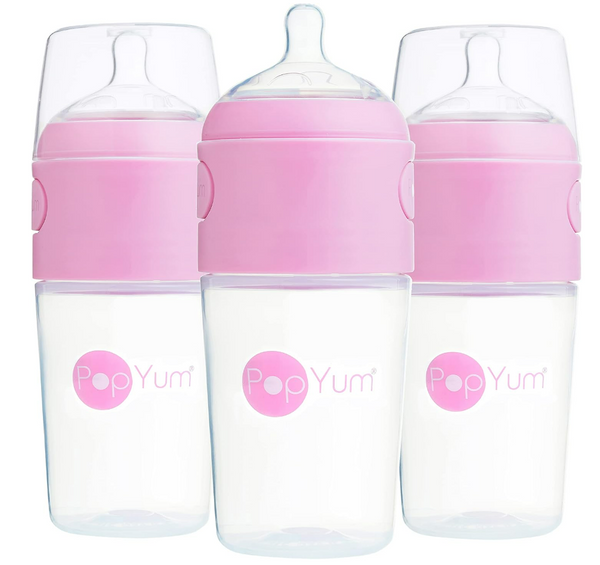 PopYum 260 ml Pink Anti-Colic Formula Making/Mixing/Dispenser Baby Bottles, 3-Pack