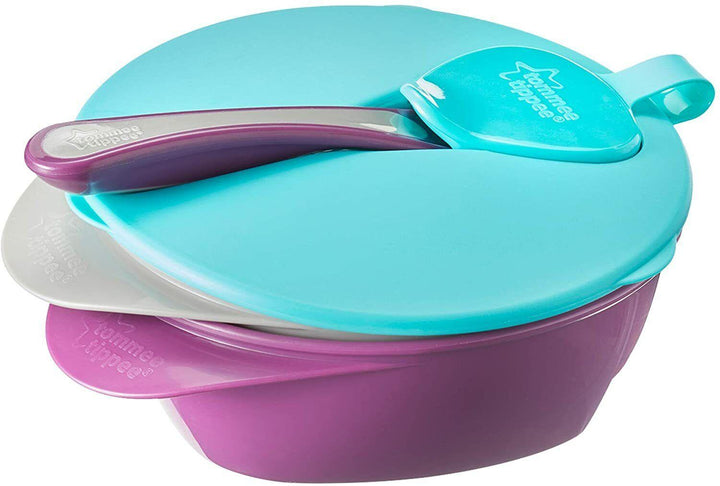 Tommee Tippee On The Go Feeding Bowl x 2, Lid and Spoon- Blue - Zrafh.com - Your Destination for Baby & Mother Needs in Saudi Arabia