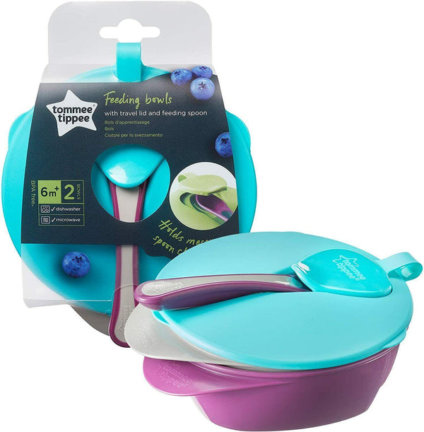 Tommee Tippee On The Go Feeding Bowl x 2, Lid and Spoon- Blue - Zrafh.com - Your Destination for Baby & Mother Needs in Saudi Arabia