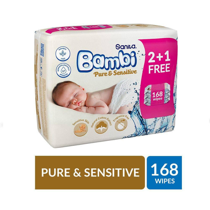 Sanita Bambi Pure and Sensitive Wet Wipes 168 Sheets - ZRAFH