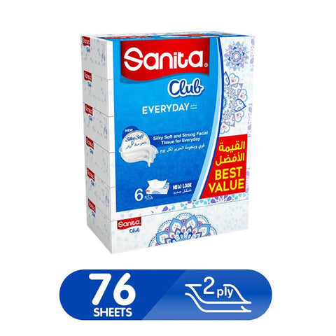 Sanita Club 2 Ply ARB Facial Tissues (76x6) 456 Sheets