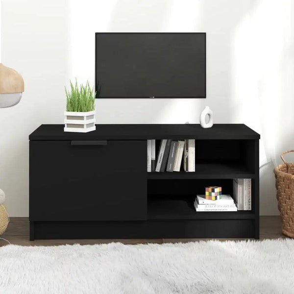 Alhome Black TV Table Contemporary and Sleek Entertainment Center in Compressed Wood - Zrafh.com - Your Destination for Baby & Mother Needs in Saudi Arabia