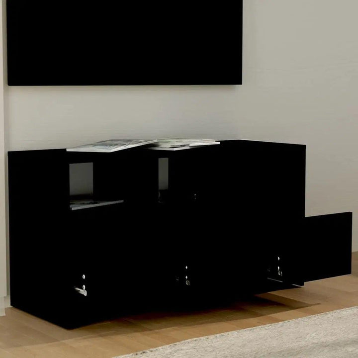 Alhome Black TV Table Contemporary and Spacious Entertainment Console in Compressed Wood - Zrafh.com - Your Destination for Baby & Mother Needs in Saudi Arabia