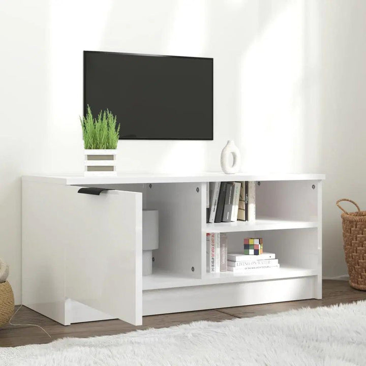 Alhome White TV Table Functional and Chic Entertainment Console in Compressed Wood - Zrafh.com - Your Destination for Baby & Mother Needs in Saudi Arabia