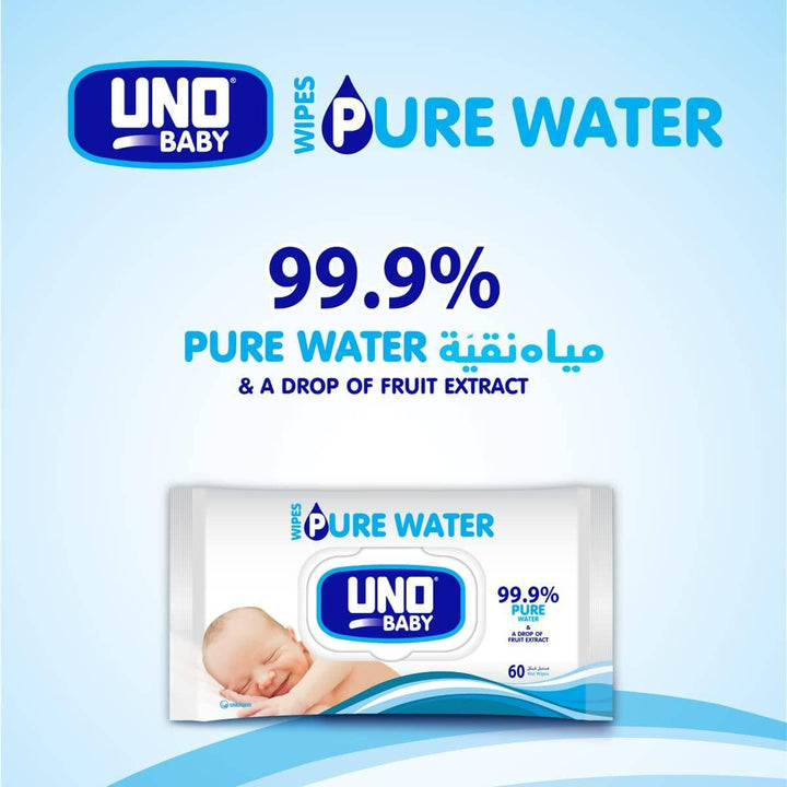 UNO Baby Pure Water Wipes 60 Wipes, White, Large - ZRAFH