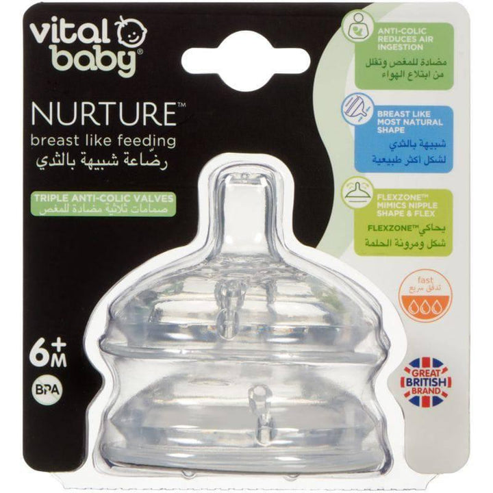 Vital Baby Nurture Breast-Like Feeding Teats Fast Flow 6+ Months - 2 Pieces - ZRAFH