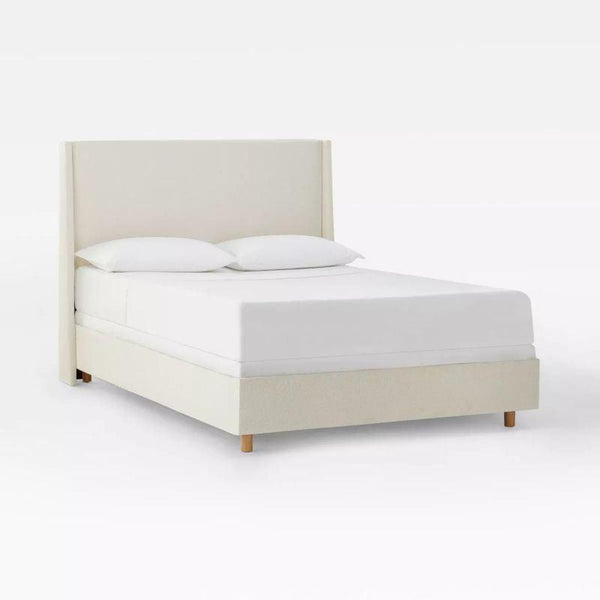 Off-White Linen Tranquility: Swedish Wood Super King Bed (200x200x140) by Alhome - Zrafh.com - Your Destination for Baby & Mother Needs in Saudi Arabia