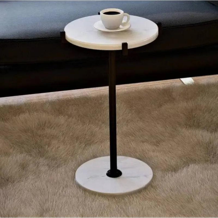 Iron and Marble Side Table Black and White - 35x55 cm By Alhome - Zrafh.com - Your Destination for Baby & Mother Needs in Saudi Arabia