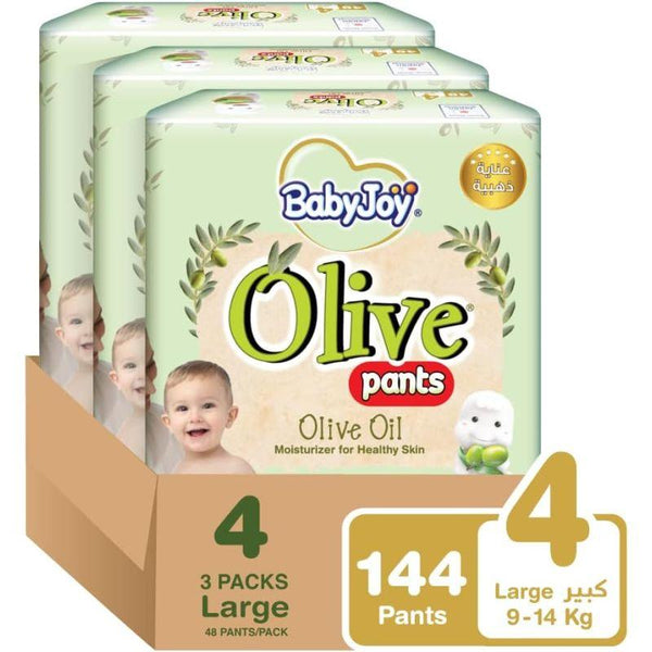 BabyJoy Olive Pants Mega Box - Size 4 - Large - 9-14 kg - 144 Diapers - Zrafh.com - Your Destination for Baby & Mother Needs in Saudi Arabia