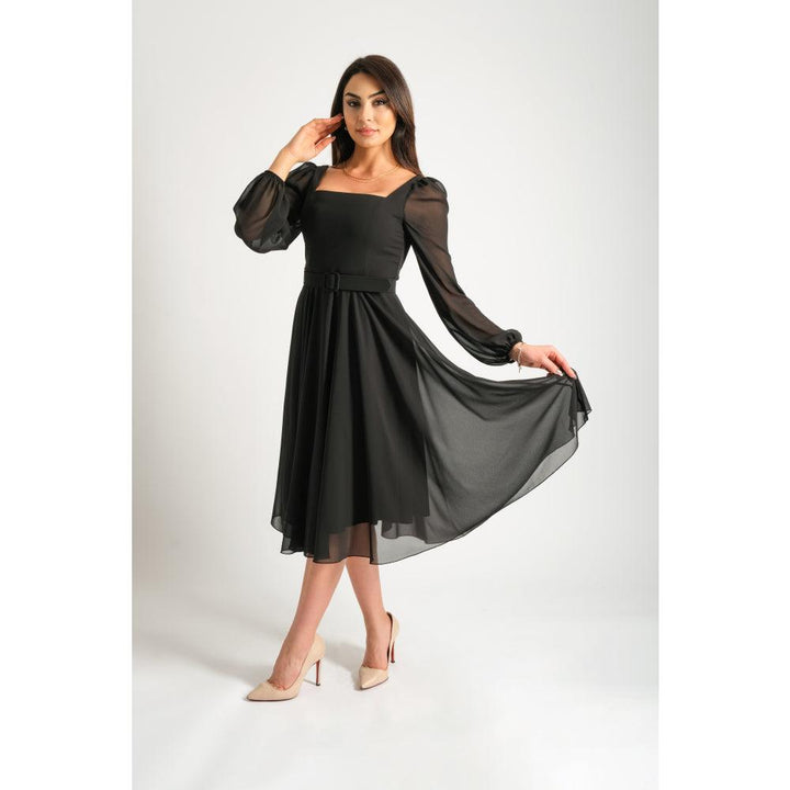 Londonella Women's Short Evening Dress With Long Sleeves & Elegant Waist Belt - 100222 - Zrafh.com - Your Destination for Baby & Mother Needs in Saudi Arabia