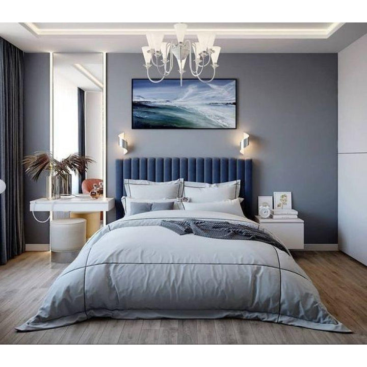 Blue Velvet Bliss King Bed with Swedish Wood Frame By Alhome - Zrafh.com - Your Destination for Baby & Mother Needs in Saudi Arabia