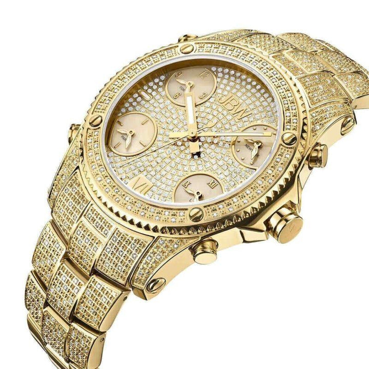 JBW Luxury Men's Jet Setter Watch - 2.34 Carats of Diamonds - Stainless Steel Band - Gold - Zrafh.com - Your Destination for Baby & Mother Needs in Saudi Arabia