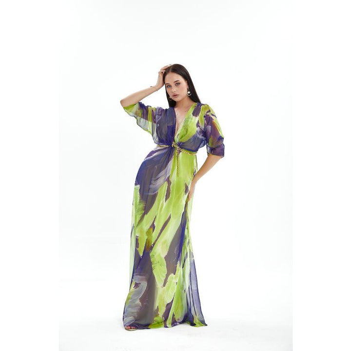 Londonella Women's Long Summer Dress - Long Sleeves - Green - Zrafh.com - Your Destination for Baby & Mother Needs in Saudi Arabia