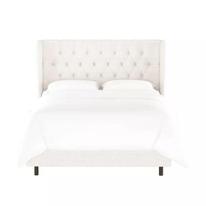 Ivory Linen Elegance: Swedish Wood Super King Bed (200x200x140) by Alhome - Zrafh.com - Your Destination for Baby & Mother Needs in Saudi Arabia