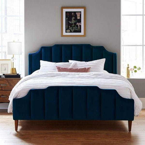 Swedish Wood Velvet Blue Queen Bed By Alhome - 110112309 - Zrafh.com - Your Destination for Baby & Mother Needs in Saudi Arabia