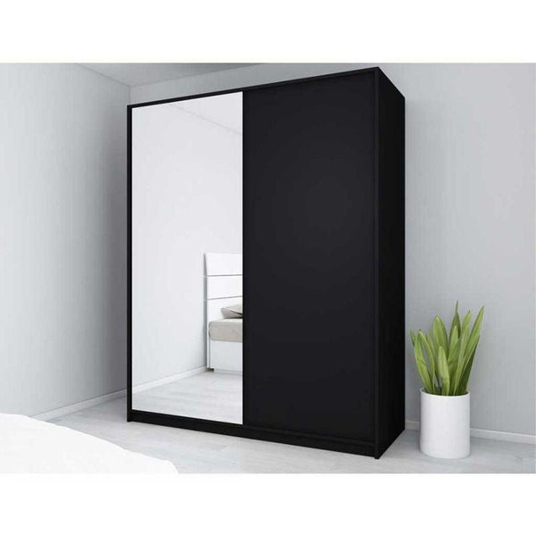 Wardrobe with Sliding Doors and Mirror, Black By Alhome - Zrafh.com - Your Destination for Baby & Mother Needs in Saudi Arabia