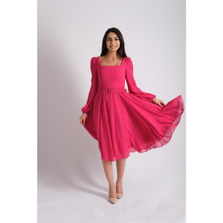 Londonella Women's Short Evening Dress With Long Sleeves & Elegant Waist Belt - 100222 - Zrafh.com - Your Destination for Baby & Mother Needs in Saudi Arabia